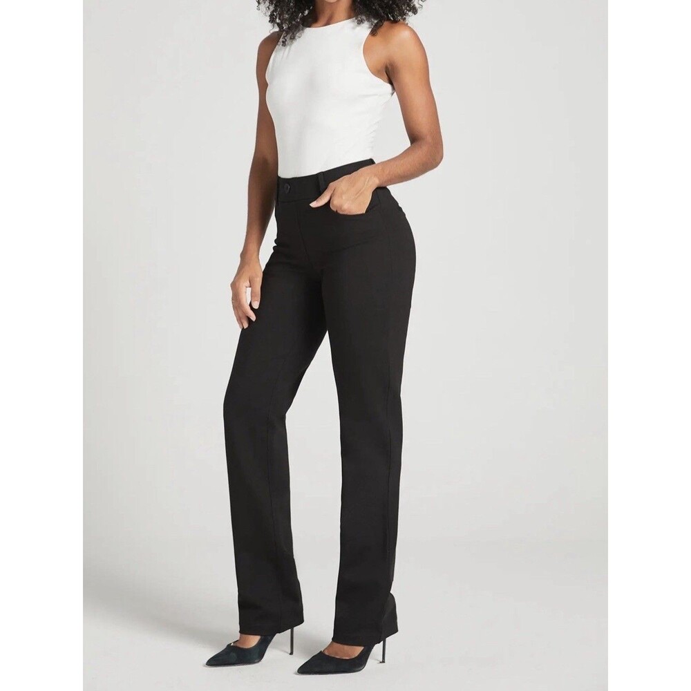 Betabrand L Petite Black Straight Leg Dress Yoga Pants Flat Front 28” Inseam